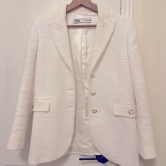 ZARA boucle white blazer xs tweed - Picture 2 of 5